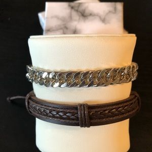 Silver Cuban Chain and Naga Leather Bracelet